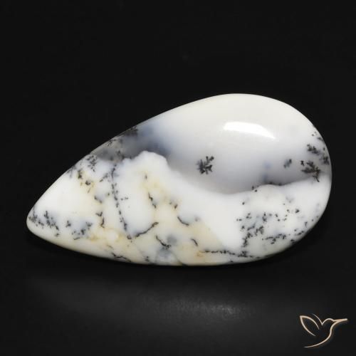 Dendritique Agate Blanc avec noir naturelle En forme de poire, 12.80 ct, Opaque