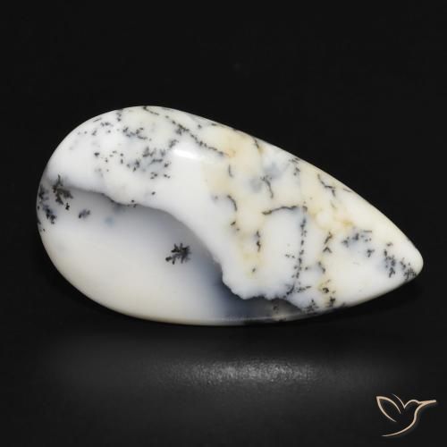 Dendritique Agate Blanc avec noir naturelle En forme de poire, 12.80 ct, Opaque