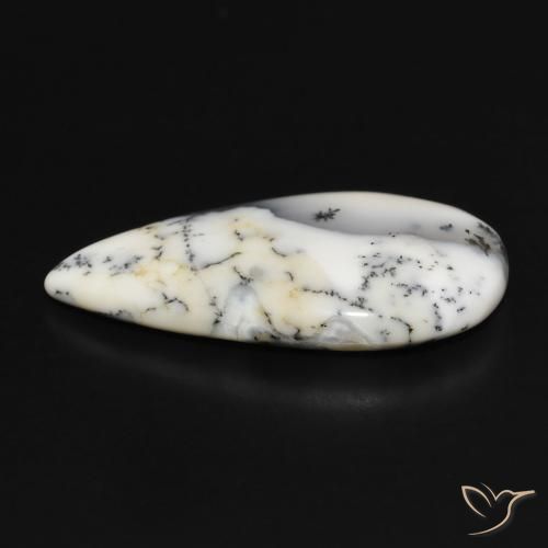 Dendritique Agate Blanc avec noir naturelle En forme de poire, 12.80 ct, Opaque