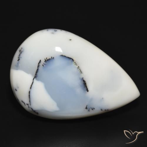 Dendritique Agate Blanc avec noir naturelle En forme de poire, 39.34 ct, Opaque