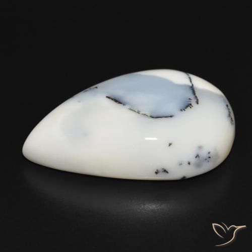 Dendritique Agate Blanc avec noir naturelle En forme de poire, 39.34 ct, Opaque
