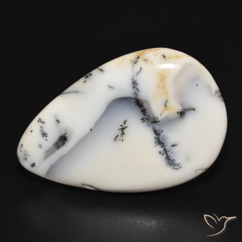 29.77ct Naturel Blanc avec noir Dendritique Agate, En forme de poire, Opaque