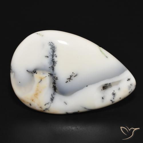 Dendritique Agate Blanc avec noir naturelle En forme de poire, 29.77 ct, Opaque