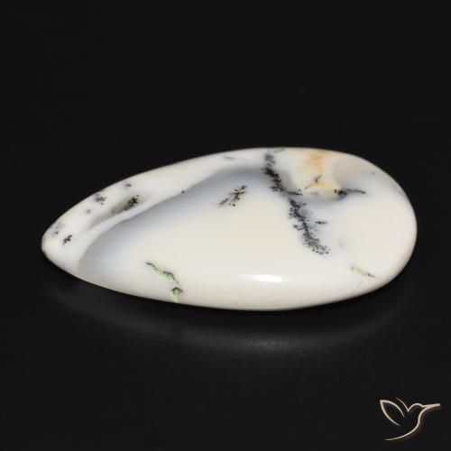 Dendritique Agate Blanc avec noir naturelle En forme de poire, 29.77 ct, Opaque