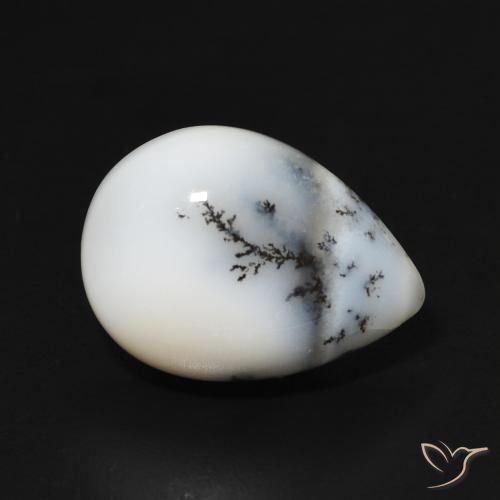 Dendritique Agate Blanc avec noir naturelle En forme de poire, 4.99 ct, Opaque