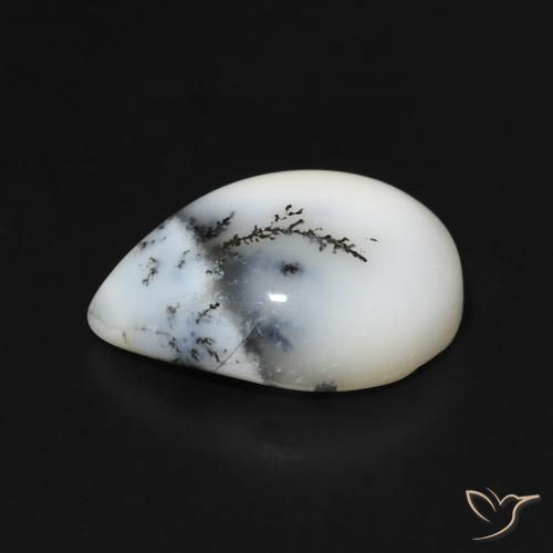 Dendritique Agate Blanc avec noir naturelle En forme de poire, 4.99 ct, Opaque