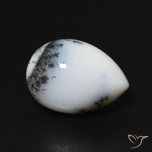 Dendritique Agate Blanc avec noir naturelle En forme de poire, 5.58 ct, Opaque