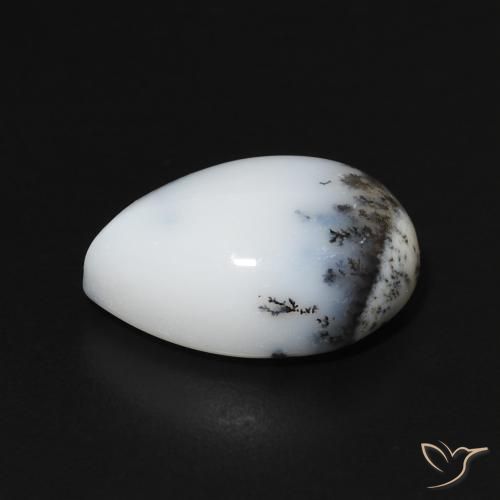 Dendritique Agate Blanc avec noir naturelle En forme de poire, 5.58 ct, Opaque
