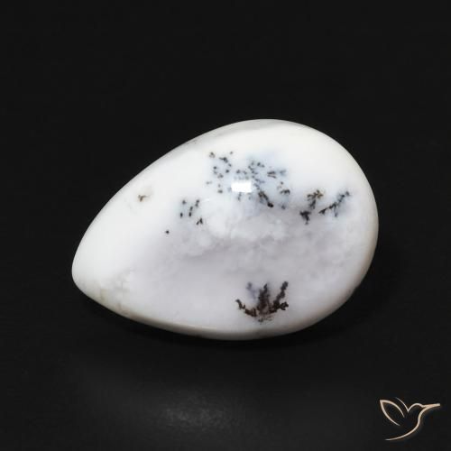 3.71ct Naturel Blanc avec noir Dendritique Agate, En forme de poire, Opaque
