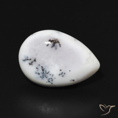 Dendritique Agate Blanc avec noir naturelle En forme de poire, 3.71 ct, Opaque
