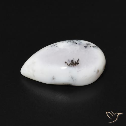 Dendritique Agate Blanc avec noir naturelle En forme de poire, 3.71 ct, Opaque