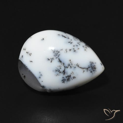 Dendritique Agate Blanc multicolore naturelle En forme de poire, 4.57 ct, Opaque