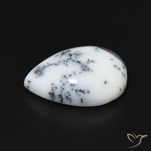 Dendritique Agate Blanc multicolore naturelle En forme de poire, 4.57 ct, Opaque