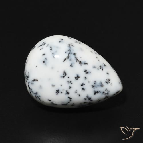 Dendritique Agate Blanc avec noir naturelle En forme de poire, 4.41 ct, Opaque