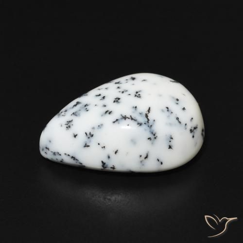 Dendritique Agate Blanc avec noir naturelle En forme de poire, 4.41 ct, Opaque