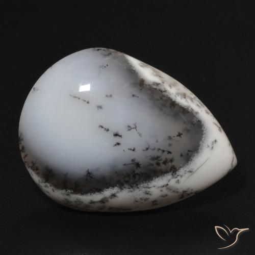 Dendritique Agate Blanc avec noir naturelle En forme de poire, 10.99 ct, Opaque