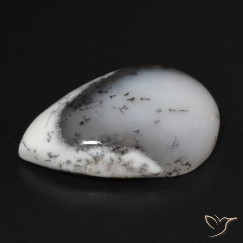 Dendritique Agate Blanc avec noir naturelle En forme de poire, 10.99 ct, Opaque