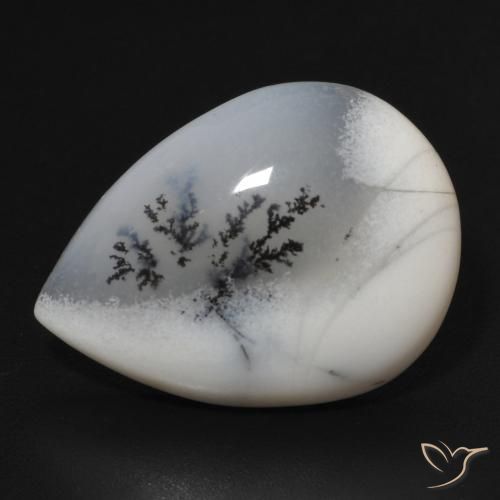 11.07ct Naturel Blanc avec noir Dendritique Agate, En forme de poire, Opaque