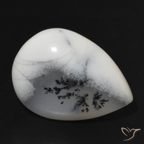 Dendritique Agate Blanc avec noir naturelle En forme de poire, 11.07 ct, Opaque