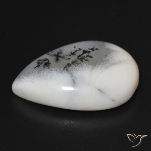 Dendritique Agate Blanc avec noir naturelle En forme de poire, 11.07 ct, Opaque