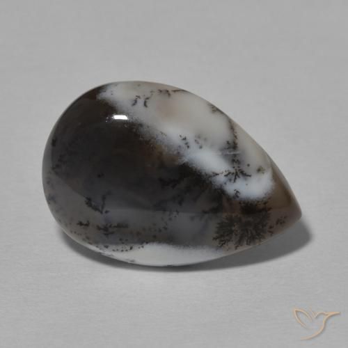 Dendritique Agate Blanc avec noir naturelle En forme de poire, 7.78 ct, Opaque