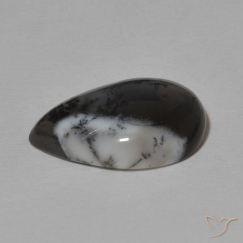 Dendritique Agate Blanc avec noir naturelle En forme de poire, 7.78 ct, Opaque