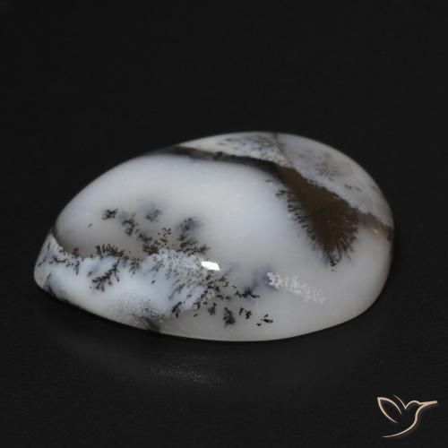 Dendritique Agate Blanc avec noir naturelle En forme de poire, 11.24 ct, Opaque