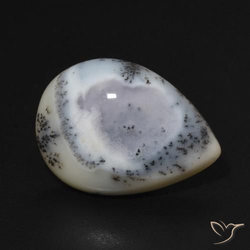 Dendritique Agate Blanc avec noir naturelle En forme de poire, 6.75 ct, Opaque