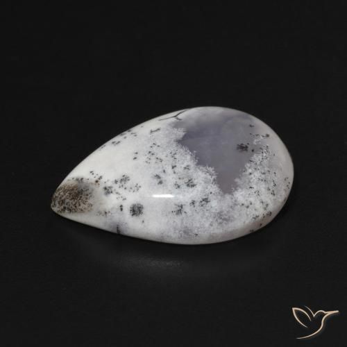 Dendritique Agate Blanc avec noir naturelle En forme de poire, 7.82 ct, Opaque
