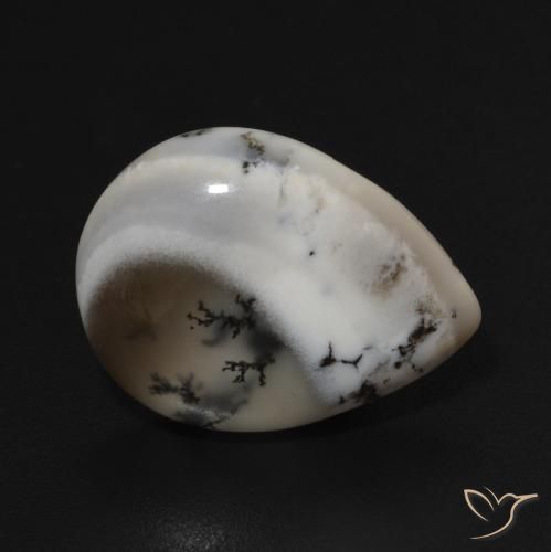 Dendritique Agate Blanc avec noir naturelle En forme de poire, 7.15 ct, Opaque