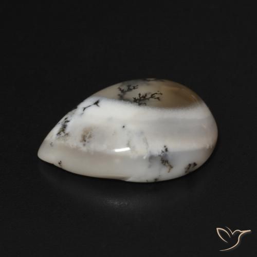 Dendritique Agate Blanc avec noir naturelle En forme de poire, 7.15 ct, Opaque