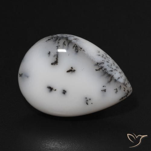 9.52ct Naturel Blanc avec noir Dendritique Agate, En forme de poire, Opaque