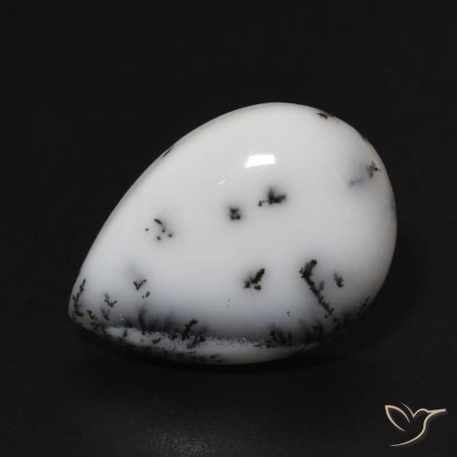 Dendritique Agate Blanc avec noir naturelle En forme de poire, 9.52 ct, Opaque