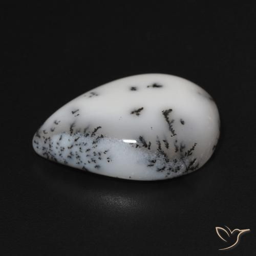 Dendritique Agate Blanc avec noir naturelle En forme de poire, 9.52 ct, Opaque