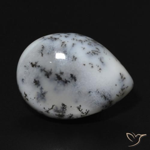 Dendritique Agate Blanc avec noir naturelle En forme de poire, 6.84 ct, Opaque