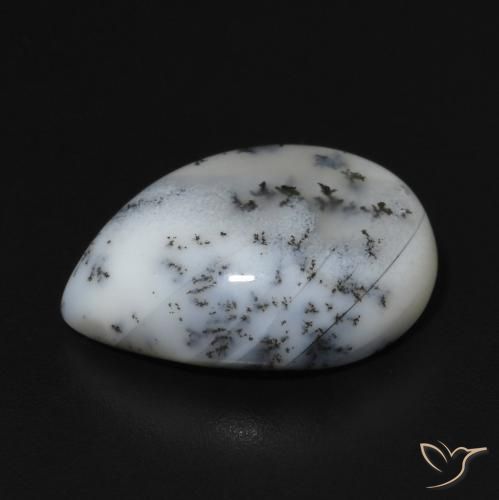 Dendritique Agate Blanc avec noir naturelle En forme de poire, 6.84 ct, Opaque