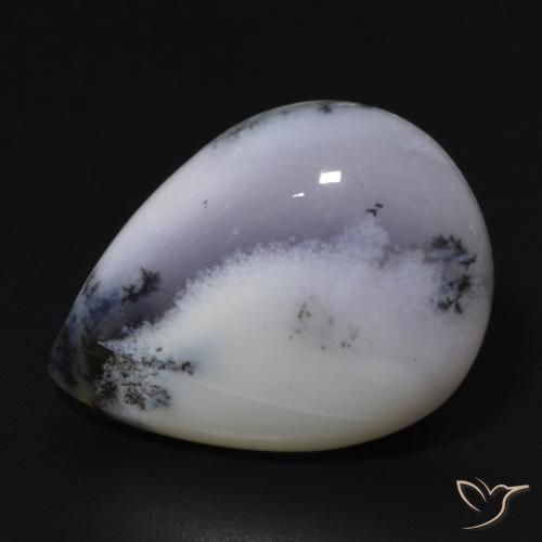 Dendritique Agate Blanc avec noir naturelle En forme de poire, 11.82 ct, Opaque