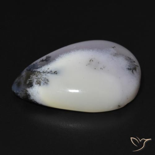 Dendritique Agate Blanc avec noir naturelle En forme de poire, 11.82 ct, Opaque