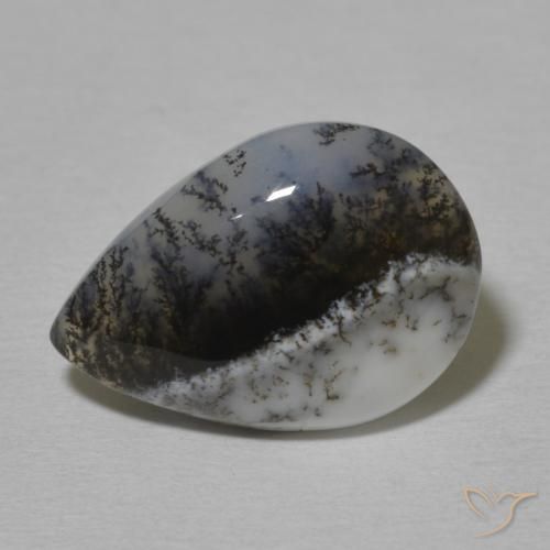 5.41ct Naturel Blanc avec noir Dendritique Agate, En forme de poire, Opaque