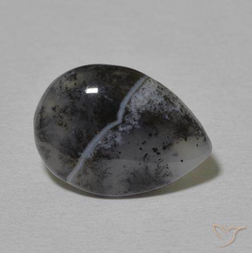 Dendritique Agate Blanc avec noir naturelle En forme de poire, 3.76 ct, Opaque