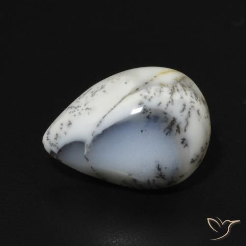 3.22ct Naturel Blanc avec noir Dendritique Agate, En forme de poire, Opaque
