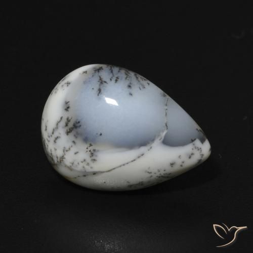 Dendritique Agate Blanc avec noir naturelle En forme de poire, 3.22 ct, Opaque