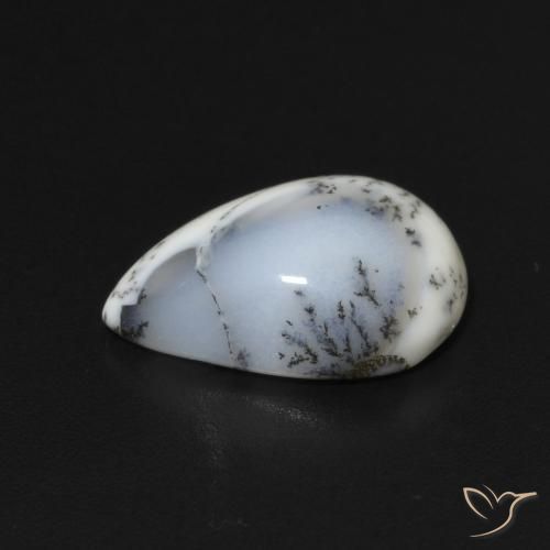 Dendritique Agate Blanc avec noir naturelle En forme de poire, 3.22 ct, Opaque