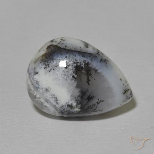 Dendritique Agate Blanc avec noir naturelle En forme de poire, 8.42 ct, Opaque