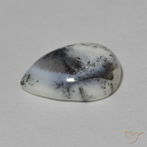 Dendritique Agate Blanc avec noir naturelle En forme de poire, 8.42 ct, Opaque