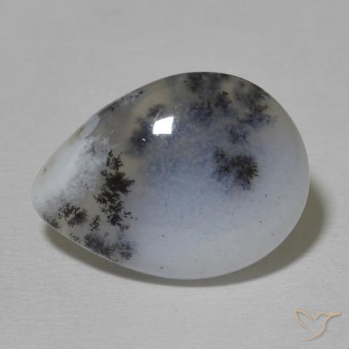 9.20ct Naturel Blanc avec noir Dendritique Agate, En forme de poire, Opaque