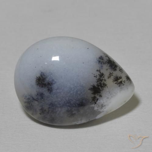 Dendritique Agate Blanc avec noir naturelle En forme de poire, 9.20 ct, Opaque