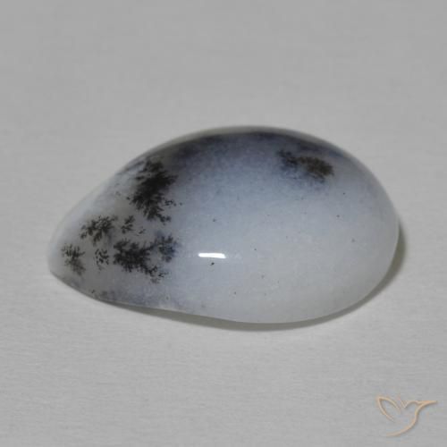 Dendritique Agate Blanc avec noir naturelle En forme de poire, 9.20 ct, Opaque