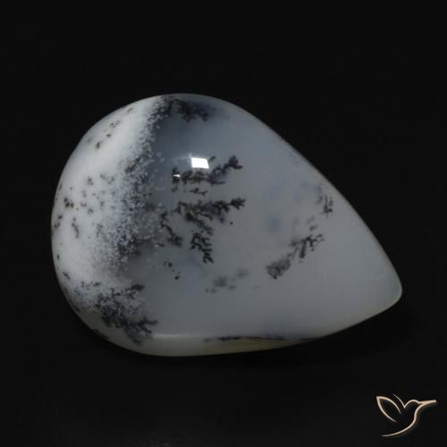 Dendritique Agate Blanc avec noir naturelle En forme de poire, 9.52 ct, Opaque