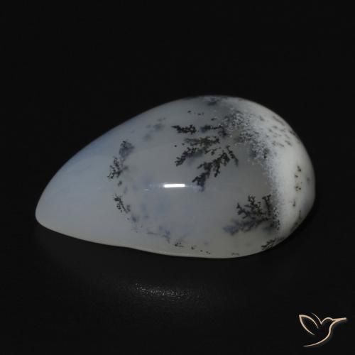 Dendritique Agate Blanc avec noir naturelle En forme de poire, 9.52 ct, Opaque